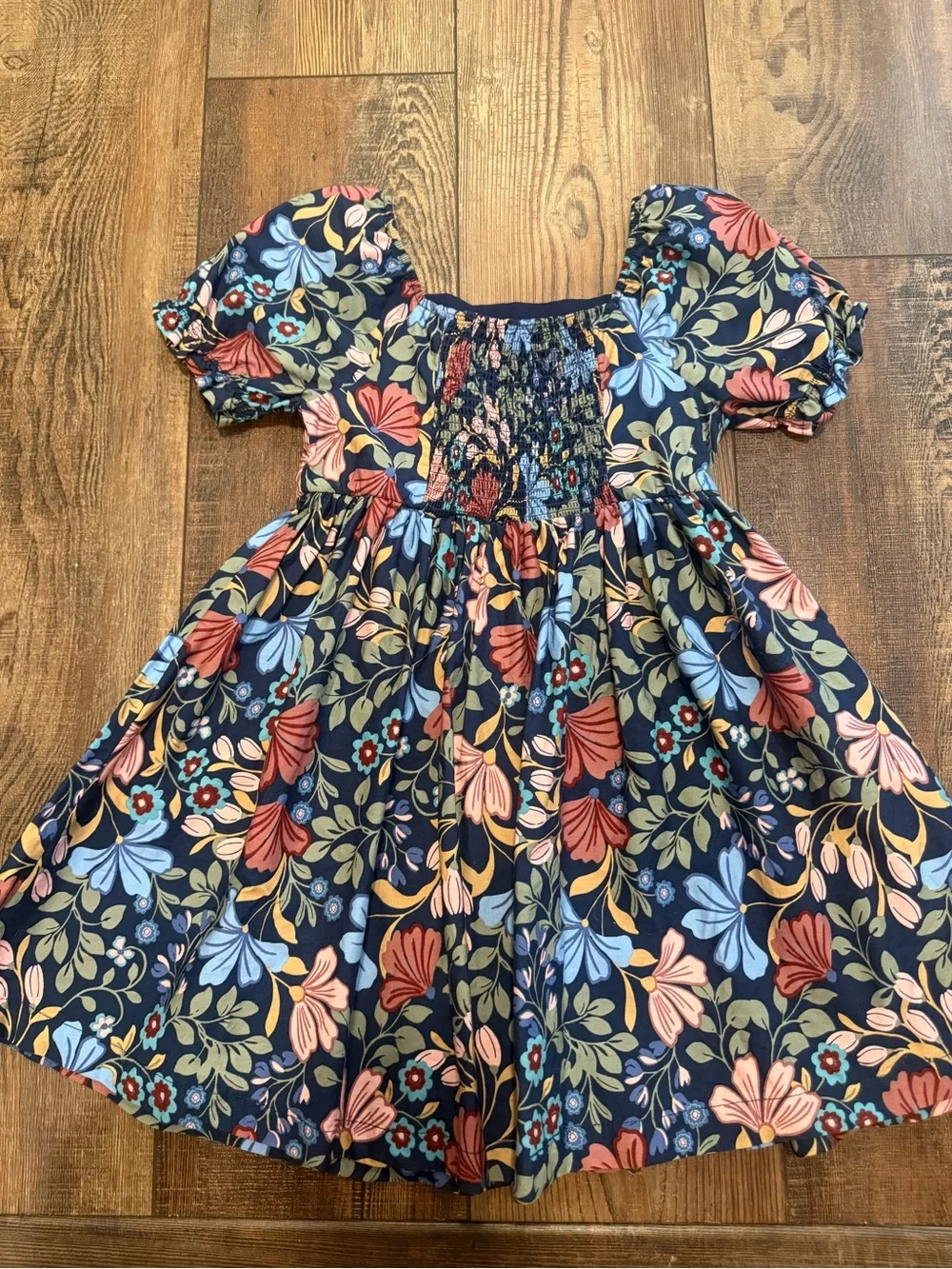 Draper James Girls Navy Floral Puff-Sleeve Twirl Dress